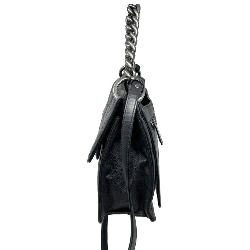 Chanel Black Caviar‎ Leather Quilted Flap Shoulder Bag Silver CC Chain